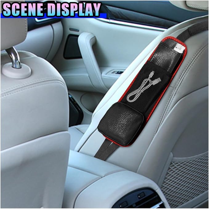 Leather Car Seat Side Organizer, Multi-Pocket Hanging Storage Bag, Front Seat Gap Holder for Phone Wallet Glasses, Universal Auto Accessories for SUV Truck RV(BlackRed) - Image 3