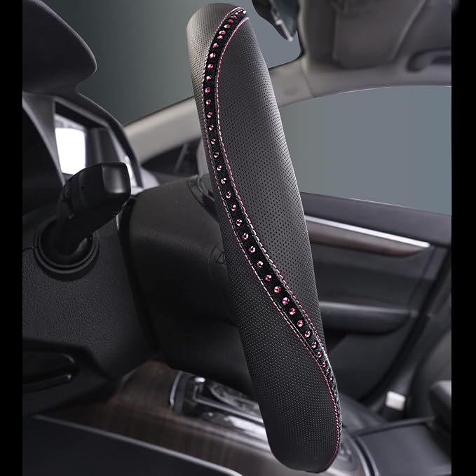 CAR PASS Bling Diamond Leather Steering Wheel Cover, Studded Crystal Rhinestones Universal Fit 14" 1/2-15" Crystal Glitter for Women Sparkle Girl Fit Suvs,Vans,Sedans,Cars,Trucks, Hot Pink Diamond - Image 5