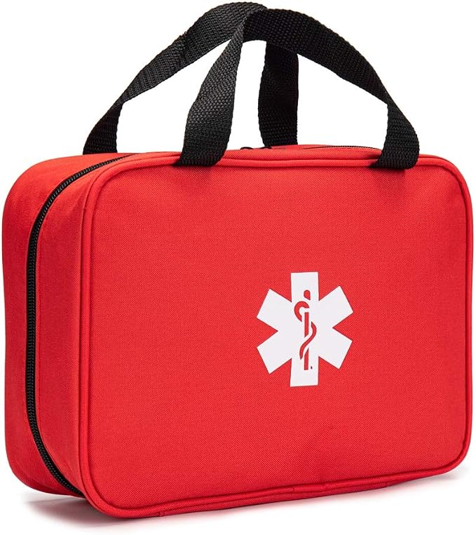 Red First Aid Bag Empty Travel Rescue Pouch First Responder Storage Medicine Emergency Bag for Car Home Office Kitchen Sport Outdoors (Red with Folders) by Jipemtra