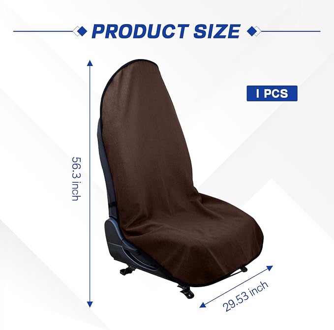 Waterproof Car Towel Seat Cover, Sweating Non Slip Car Seat Cover Protector for Gym Workout, Running, Swimming, Beach and Hiking, Machine Washable, Universal Fit for Front Seats (Brown) - Image 2