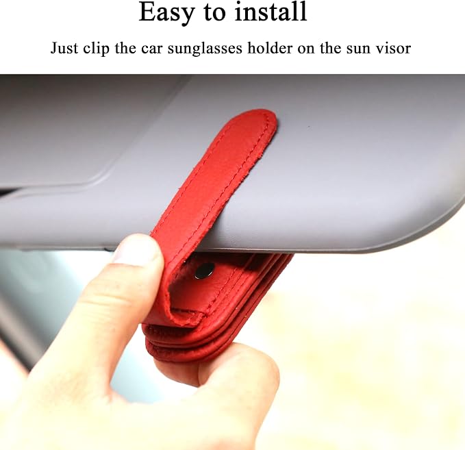 KIWEN Sunglasses Holders for Car Visor, Magnetic Leather Glasses Eyeglass Clip for Car, Ticket Card Clip Sunglasses Mount, Car Visor Accessories Gadgets (1, Red) - Image 3