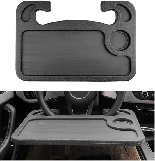 Car Steering Wheel Desk, 2 in 1 Auto Steering Wheel Tray for Food & Laptop, Multipurpose Vehicle Steering Wheel Table with Cup Holder and Pen Slot, Travel Car Accessories (Black) by Unknown