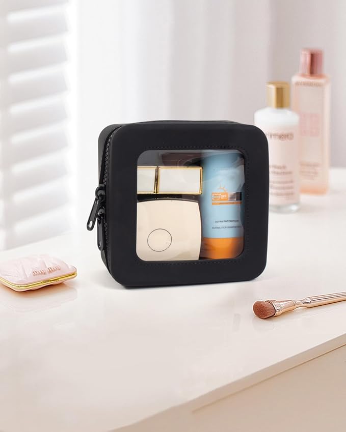 Small Clear Makeup Bag for Women, Mini Silicone Pouch Travel Cosmetic Case Waterproof Clear Make Up Pouch Purse with Zipper Cute Toiletry Bags for Traveling Car Organizer Travel Essentials (Black) - Image 2