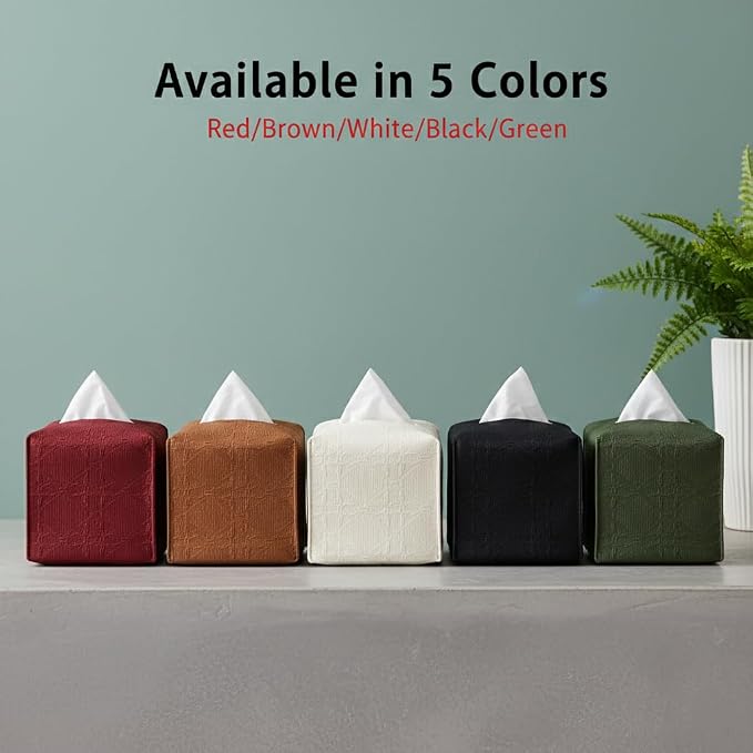 Tissue Box Cover 2-Pack, Square Tissue Holder with Bottom Belt, Modern Tissue Case Facial Paper Organizer Dispenser for Bathroom, Office, Home, Table, Car, Brown, Linen Pattern - Image 6