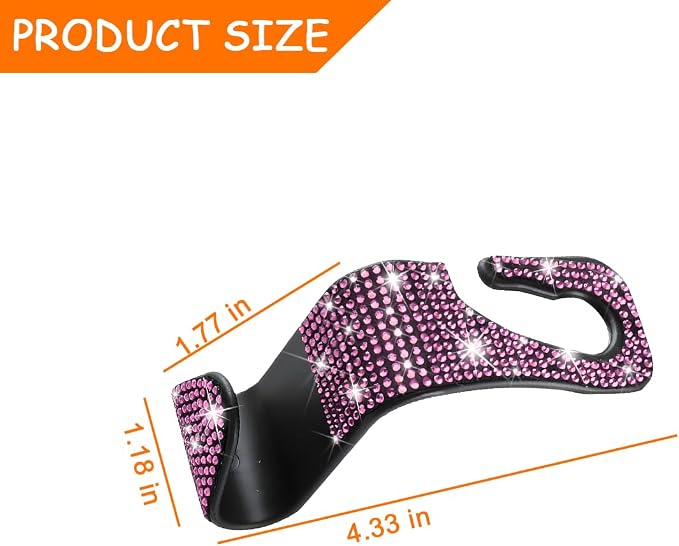 Mandark 4PCS Rhinestone Headrest Hooks for Bags and Umbrellas, Pink | ABS construction with rhinestones, half-open installation, holds bags and umbrellas, fits many seat posts - Image 2