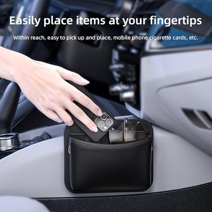 Car Seat Side Pocket Organizer - PU Leather Auto Door Console Mini Storage Bag for Keys, Phone, Sunglasses, Registration, and Documents (Black) - Image 2