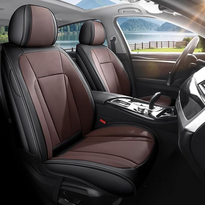 Front Seat Covers Custom Fit for Honda Accord 2000-2026 , Black&Brown | Luxury Faux Leather, Waterproof, Anti-Slip, Airbag Compatible, Breathable, Car Seat Protectors, 1 Row 2 Seats by Unknown