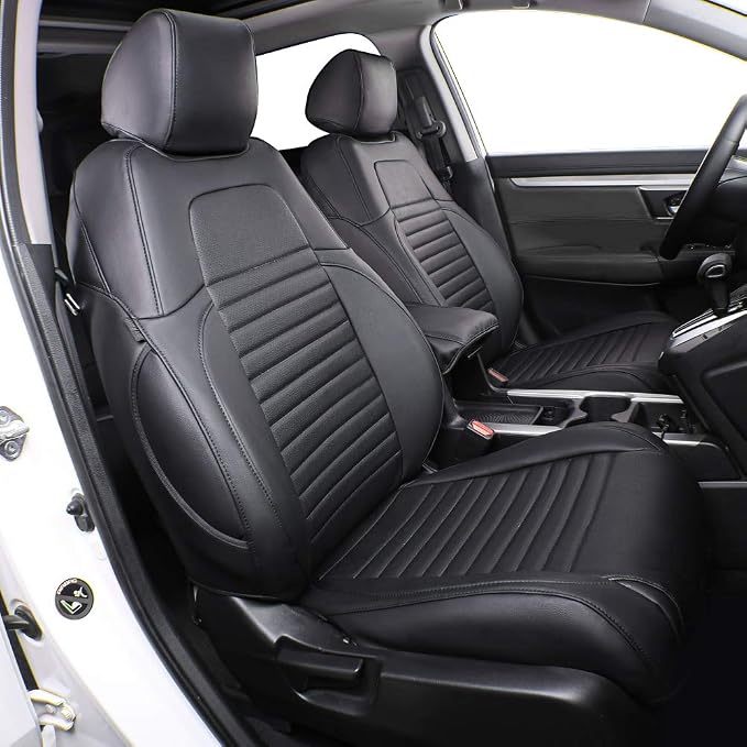 EKR Car Seat Covers for Honda CRV 2015-2016 Leatherette Full Set | Custom Fit for Honda CRV 2015 2016 Full Wrap,Airbag Compatible,Waterproof Pet-resistant,Faux Leather(Black) by EKR