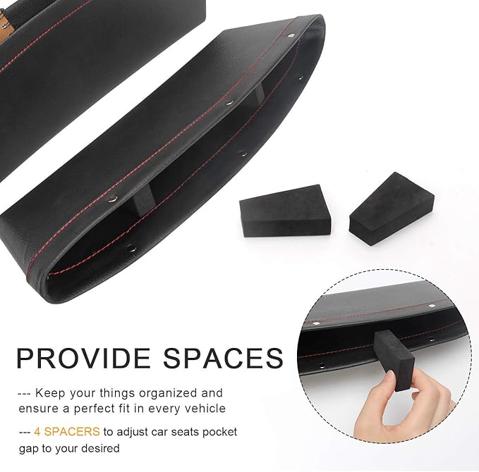 Coolrunner 2 Set Car Seat Gap Organizer, Car Seat Gap Filler | PU Full Leather Car Seat Crevice Storage Box Universal Fit in Between Car Seat Catcher for Phone Keys Cards Pens Coins - Image 4