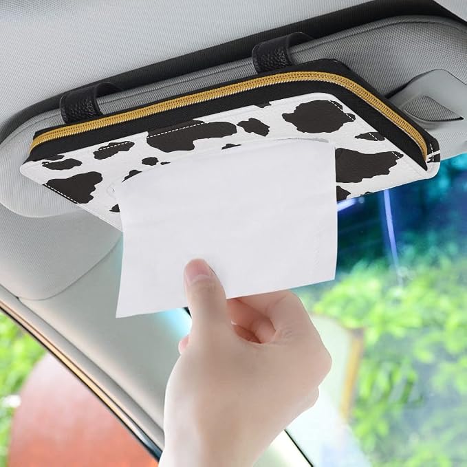 Biyejit 2 Pack Car Tissue Holder, Black and White Cow Print Sun Visor Napkin Holder, Car Visor Tissue Holder, PU Leather Backseat Tissue case Holder for car, Vehicle - Image 3