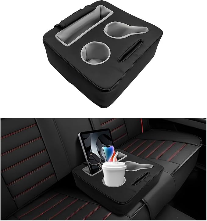 Car Back Seat Organizer, Leather Automotive Rear Seat Couch Cup Holder Expander Tray, Vehicle Cup Holder Tray Holds Snacks Remotes Phones for Truck RV Boat Couch Pillow Bed by Unknown
