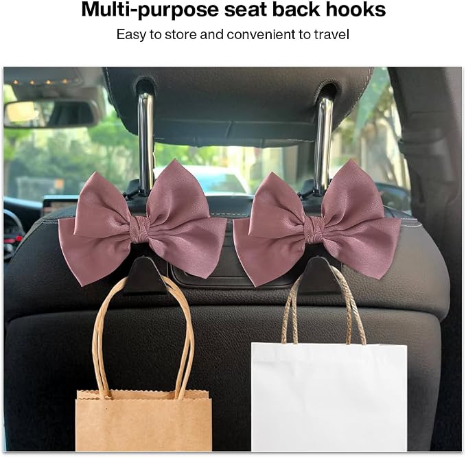 2-Pack Car Seat Headrest Hooks, Handbag Hangers, Leather pink | Storage organizer for handbags, clothes, coats and grocery bags; practical interior accessory for most cars and SUVs - Image 3