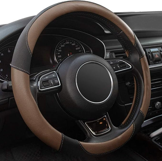 Steering Wheel Covers Black Universal Microfiber Leather, Suitable for 14 1/2-15 inch Car Steering Wheel Cover, Breathable, Anti Slip- Brown by Xizopucy