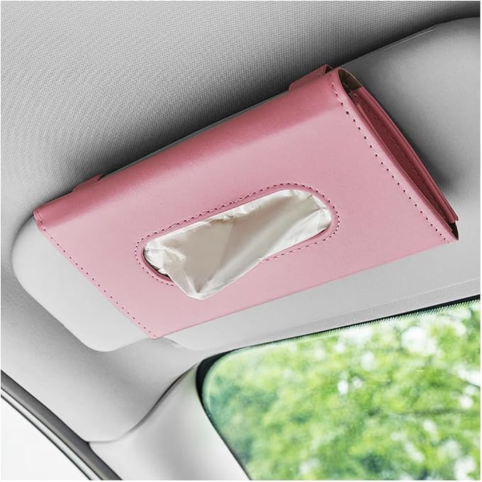 Ohleats Car Tissue Holder, Leather Sun Visor Napkin Holder, Auto Backseat Tissue Mask Case Dispenser for Most Vehicles, Universal Interior Car Accessories Hanging Tissues (Pink) by Ohleats