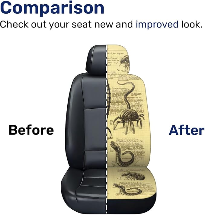 GENANY Vintage Alien Sketch Car Seat Covers, 2-Piece Front Seat Set | 2-piece polyester front seat cover set, each 49.5 x 19.6 inches, with adjustable straps and hooks - Image 7