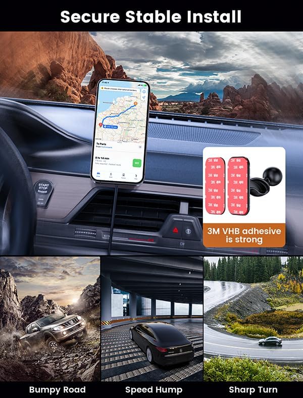 for Magsafe Car Mount Charger 15W LED RGB Car Phone Holder for Dash Vent | HandsFree Magnetic Wireless Car Charger Car Mount Fast Car Charger for iPhone 17 16 15/14/13/12 Series Purple - Image 4