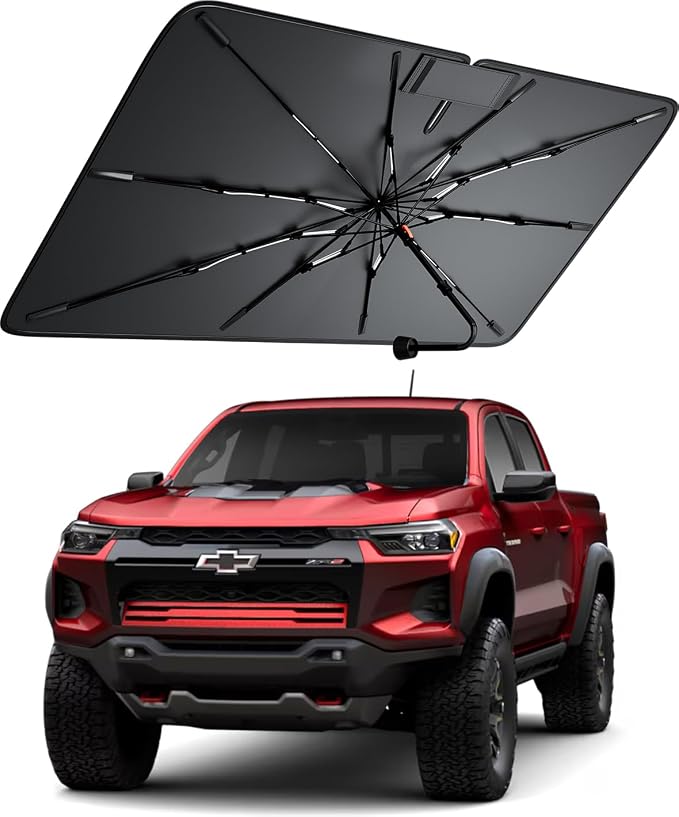 Windshield Sun Shade for Chevrolet Colorado/Trailblazer 2021-2026, Foldable Umbrella Sunshade with 100% UV Block, Multi-Layer Heat Insulation, Reinforced 10-Rib Frame, Keeps Car Cooler by Amadaw
