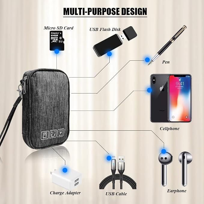 Electronic Organizer Bag Cable Organizer Travel Cord Organizer Case Pouch Portable Carrying Case for Charger Hard Drive Earphone USB SD Card (Grey) - Image 6