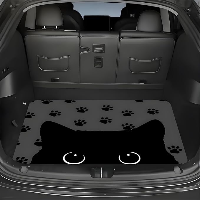 Universal Car Trunk Mat 29" x 39", Black Cat and Paws All Weather Trunk Protection Cargo Liner, Durable Cargo Mat Rear Trunk Liner, Stylish Vehicle Interior Accessories Suitable for Most Car Models by Unknown