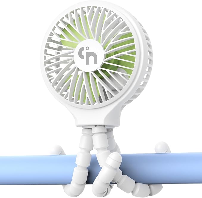 Portable Stroller Fan, USB or Rechargeable Battery Operated with 3 Speeds and 360°Rotate, Cooling Clip On for Baby Crib Travel Car Seat White by HomeLifairy