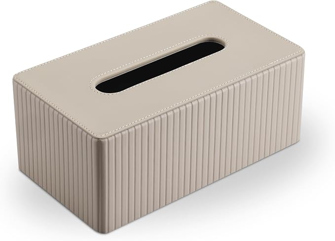 KINGFOM PU Leather Tissue Box Cover Rectangular Tissue Box Holder with Magnetic Bottom, Napkin & Facial Tissue Holder Dispenser for Home, Office for Standard 120-count/160-count (2-Ply) Beige Stripe - Image 4