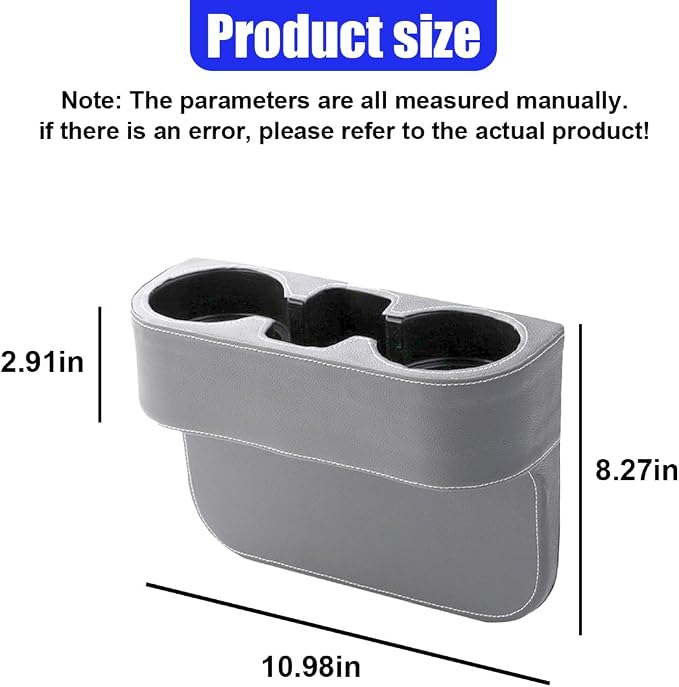 YoRise Car Cup Holder, PU Leather Automotive Cup Drink Holder, Car Seat Gap Filler Storage Box, Multifunctional Front Seat Organizer, Cell Mobile Phone Holder, Coin Bucket (Gray) - Image 2