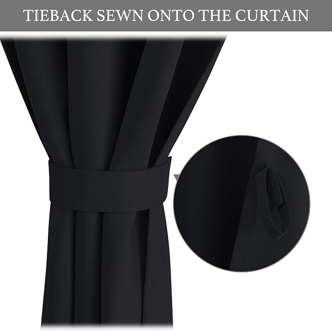 NICETOWN Black Kitchen Curtains 48 Inches Long for Small Window | Thermal Insulated Solid Self Sticky Adjustable Curtain Panels for Cupboard Loft Cafe Dining Room, 52" x 48", 1 Panel - Image 3