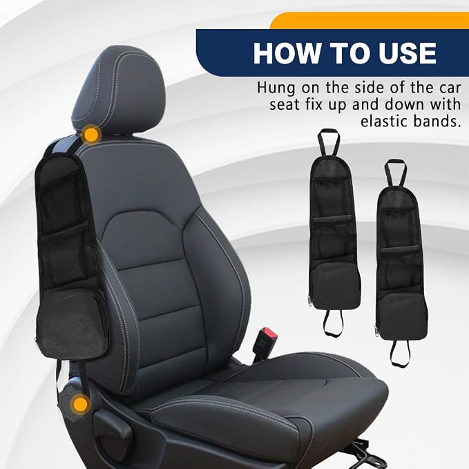 2PS Car Seat Side Organizer, Auto Seat Storage Hanging Bag, Multifunctional Vehicle Mesh Pocket Hold, Car Accessories Car Organizer Can Hold Phone, Wallet, Glasses for Most Cars - Image 6