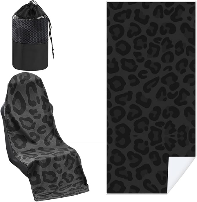 1 Pack Car Seat Towel Cover with Storage Bag, Black Leopard Print Style | 63 x 32 in Car Towel Seat Cover Non Slip Waterproof, Gym Workout Swimming Running, Machine Washable Sweat Absorbent Protector by Hahafelt