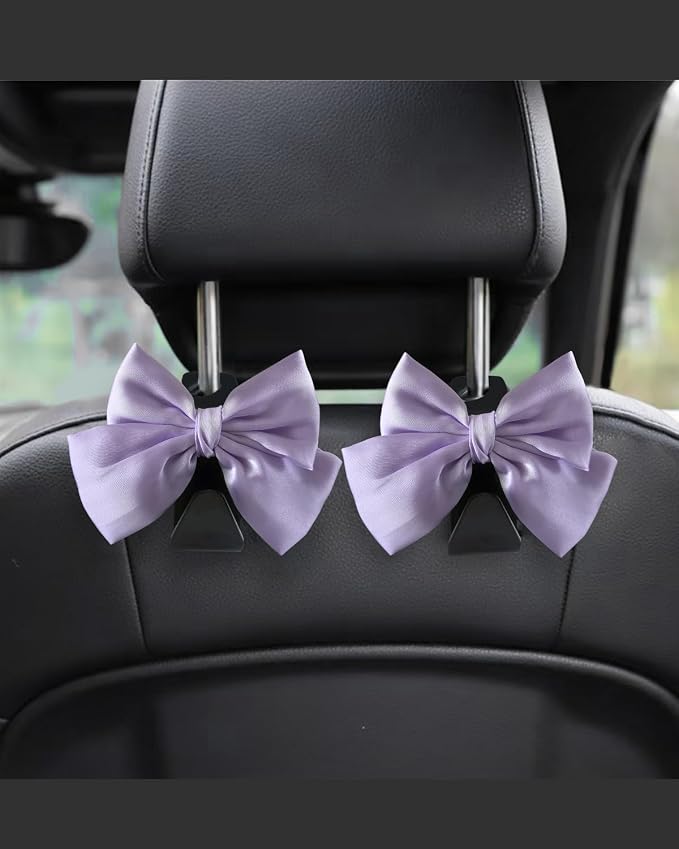 2 Pack Car Purse Hooks, Headrest Hooks for Cars, Taro purple | Car Bag Hanger for Groceries, Coats, Umbrellas and Daily Essentials, Bow-Shaped Car Interior Organizer for Handbags and Bags by Unknown