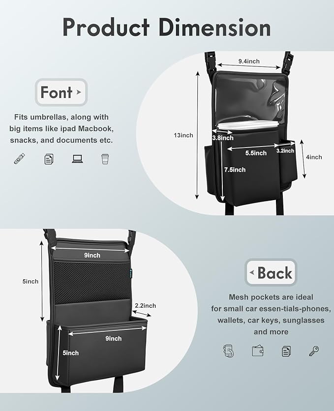 FLORICH Car Organizer Storage Between Seats, Premium Leather Car Mesh Organizer with Waterproof Cup Holder, Car Hanging Storage Bag Pocket Between Seats - Image 7