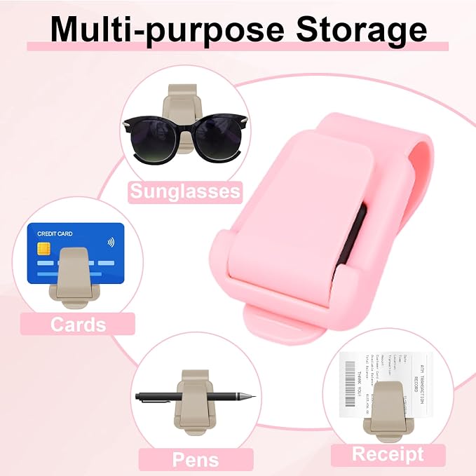 BFXM 2Pcs Sunglass Holder for Car Visor | Sunglasses Visor Clip for Car, Trucks, SUVs (Pink) - Image 3