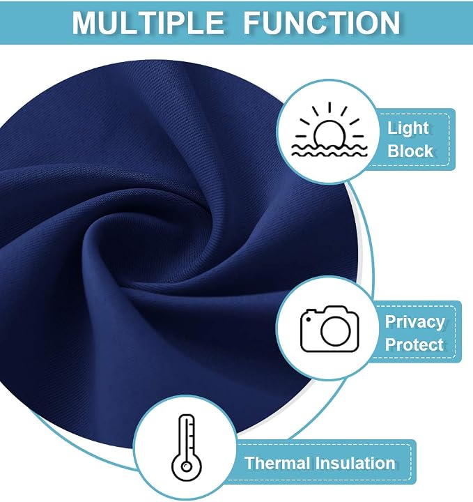 RYB HOME RV Curtains for Camper Windows, Mini Small Blackout Curtain Tiers | Thermal Insulated,Sunlight Heat Light Blocking,Privacy Portable Curtains for Travel Trailer,W34 x L24,Marine Blue,2 Panels - Image 5
