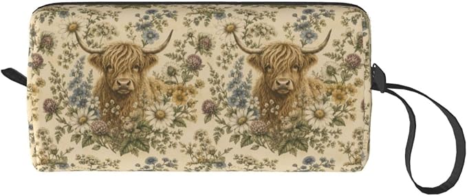 Highland Cow Wildflower Meadow Small Makeup Bag for Women | Double-Sided Highland Cow Floral Cosmetic Organizer with Foam Padding for Women, Travel, Gym, School, and Daily Storage - Image 8
