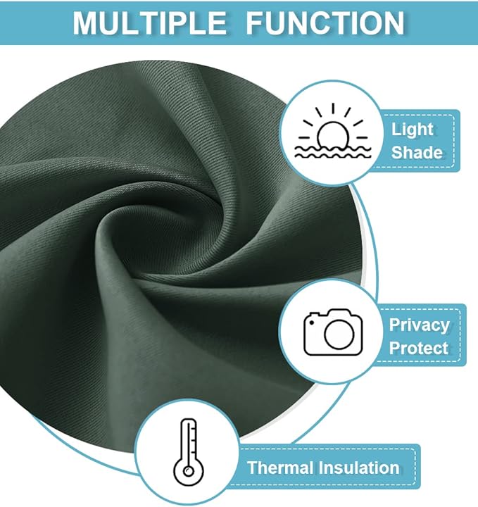 RYB HOME Half Curtain Tiers 36 inch Length, Rod Pocket | Short Blackout Curtains for Small Window,Thermal Insulated,Privacy Protection,Energy Efficient,W34 x L36,Dark Green,2 Panels - Image 5