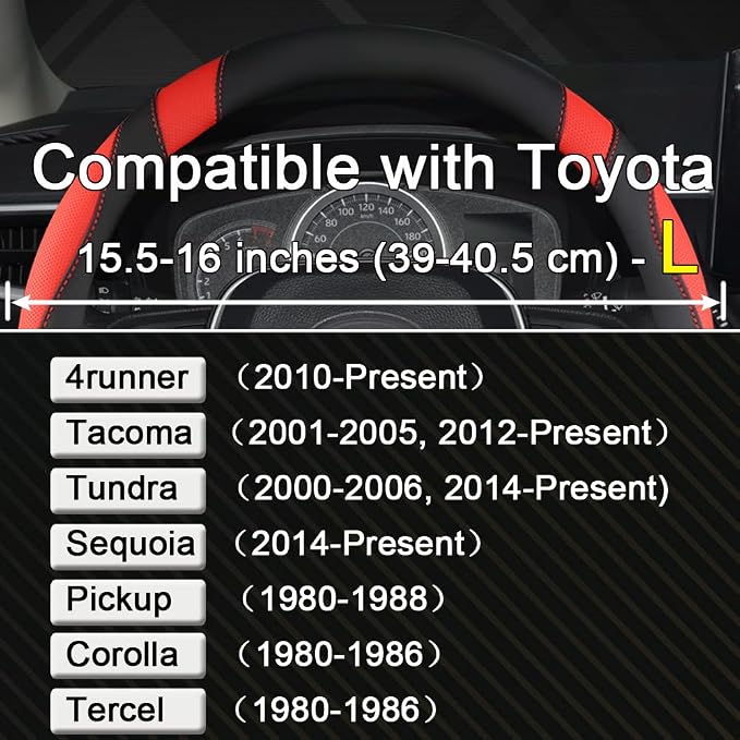 West Llama Customized Auto Car Steering Wheel Cover for Toyota Tacoma,4Runner,Tundra,Sequoia,15.5-16 inch (Black+Red-Large Size) - Image 2