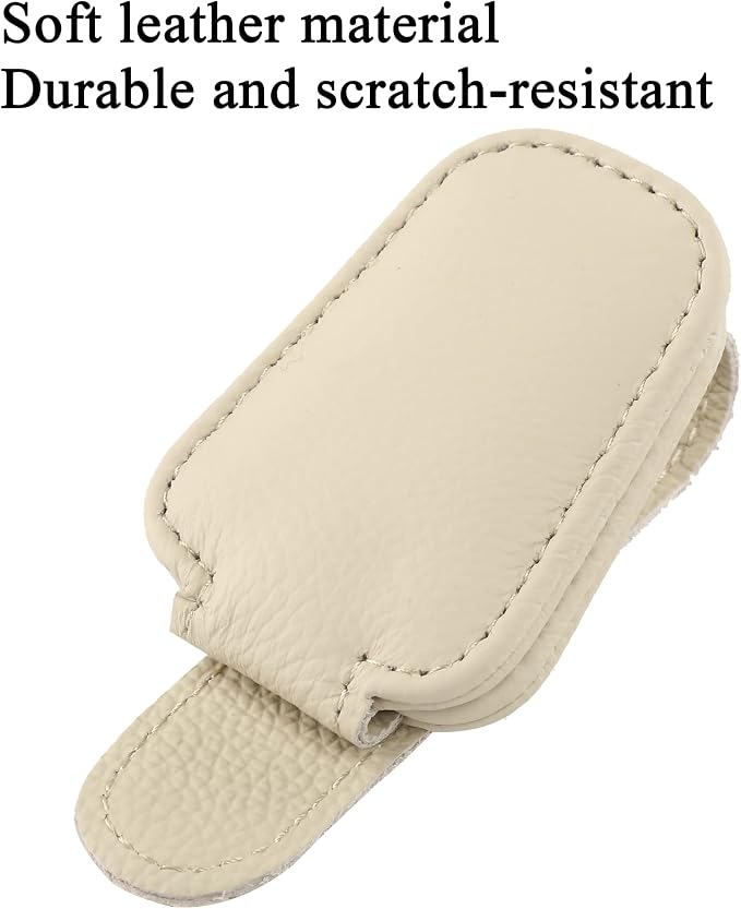 KIWEN Sunglasses Holders for Car Visor, Magnetic Leather Glasses Eyeglass Clip for Car, Ticket Card Clip Sunglasses Mount, Car Visor Accessories Gadgets (1, Beige) - Image 3