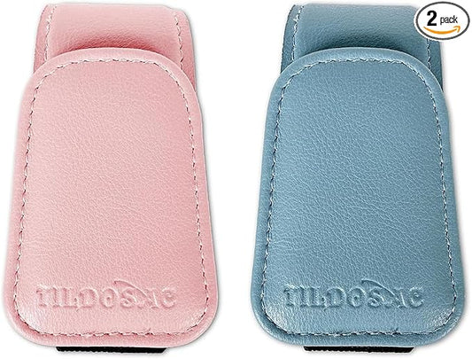 TILDOSAC 2 Pack Sunglasses Holder for Car Visor, Leather Magnetic Sunglass Holder for Car with Clip (Blue+Pink) by TILDOSAC
