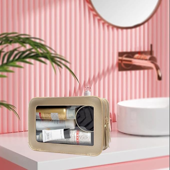 Clear Makeup Bag, Gold Travel Makeup Pouch Toiletry Bag for Women Waterproof Small Cosmetic Bag Case Small Make Up Bag with Zipper Car Organizer Car Essentials for Women Men - Image 5