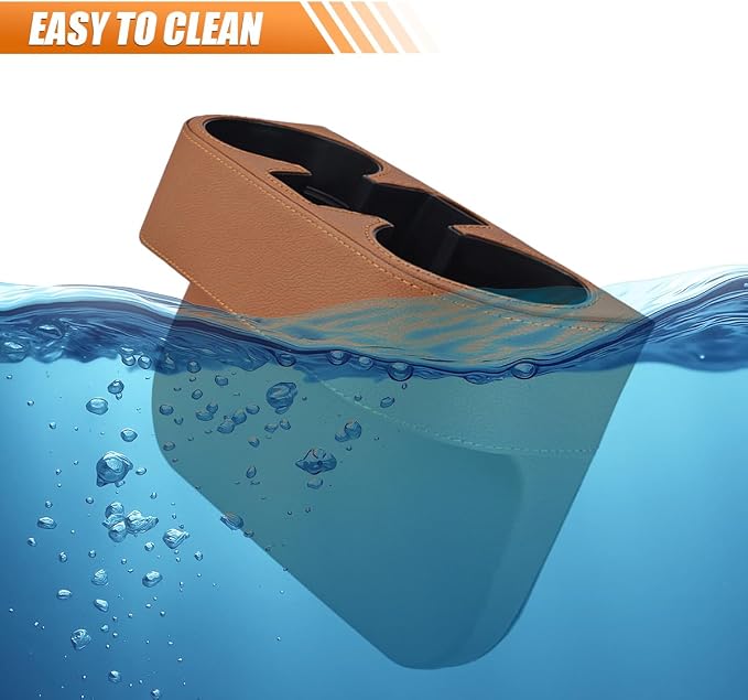 Car Cup Holder, PU Leather Auto Seat Gap Filler Organizer (Brown) | Multifunctional Vehicle Cup Drink Holder, Front Console Storage Box for Coin Cellphone Sunglasses, Universal Car Accessories - Image 4