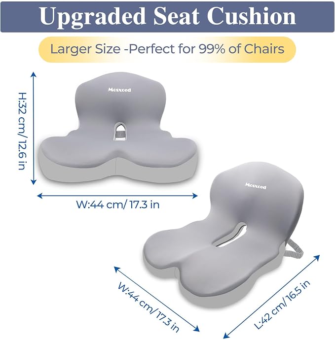 Memory Foam Seat Cushion for Sciatica & Back Pain Relief - Ergonomic Chair Pad with Adjustable Strap & Supportive Comfort Cover, Non-Slip for Car, Truck, Office Chair - Light Gray - Image 5