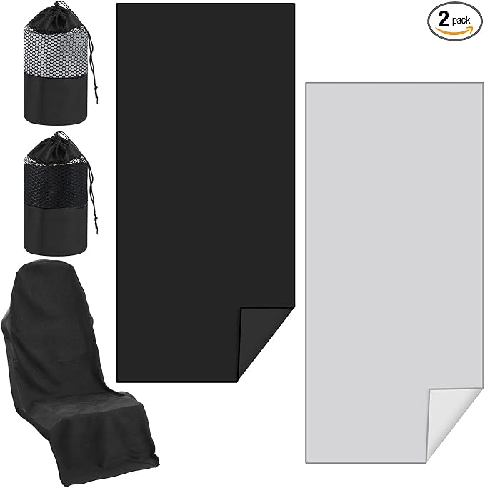 Hahafelt 2 Pack Car Seat Towel Cover with Storage Bag, Black,Gray | 63 x 32 in Car Towel Seat Cover Non Slip Waterproof, Gym Workout Swimming Running, Machine Washable Sweat Absorbent Protector by Hahafelt