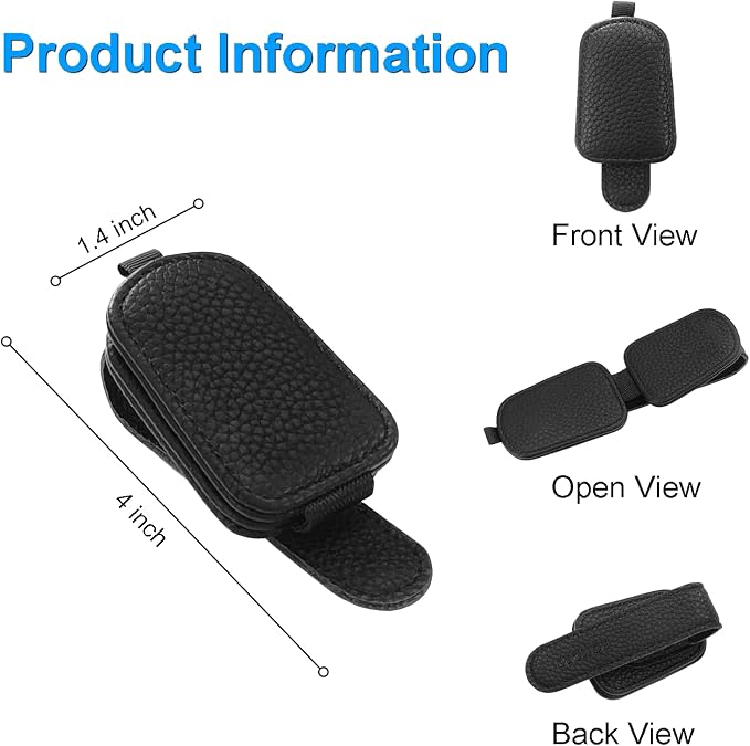 LTOHOE 2 Pack Sunglass Holder for Car, Magnetic Leather Sunglasses Holder and Ticket Card Clip, Universal for Different Size Glasses, Car Visor Accessories(Black) - Image 6