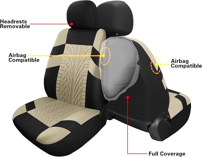 Pariitadin Car Seat Covers Full Set, Washable and Breathable Premium Cloth Automotive Vehicle Seat Cover for Car Interior, Universal Fit for Most Cars, Sedan, Truck, SUV(Black/Beige) - Image 5