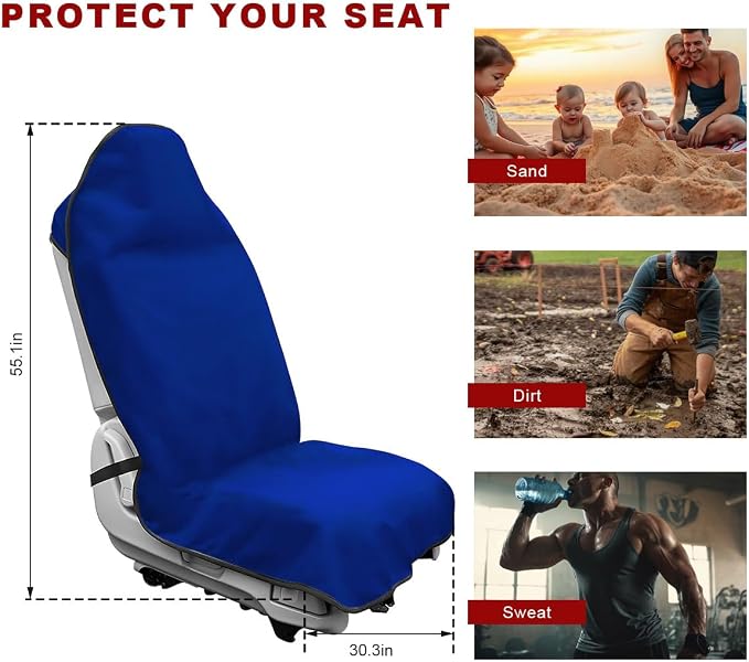Car Towel Seat Cover, Waterproof Non-Slip Front Seat Protector for Post Gym Workout Beach Hiking, Sweatproof Washable Bucket Seat Protective Cover for Car SUV Truck Sedan (Blue) - Image 2