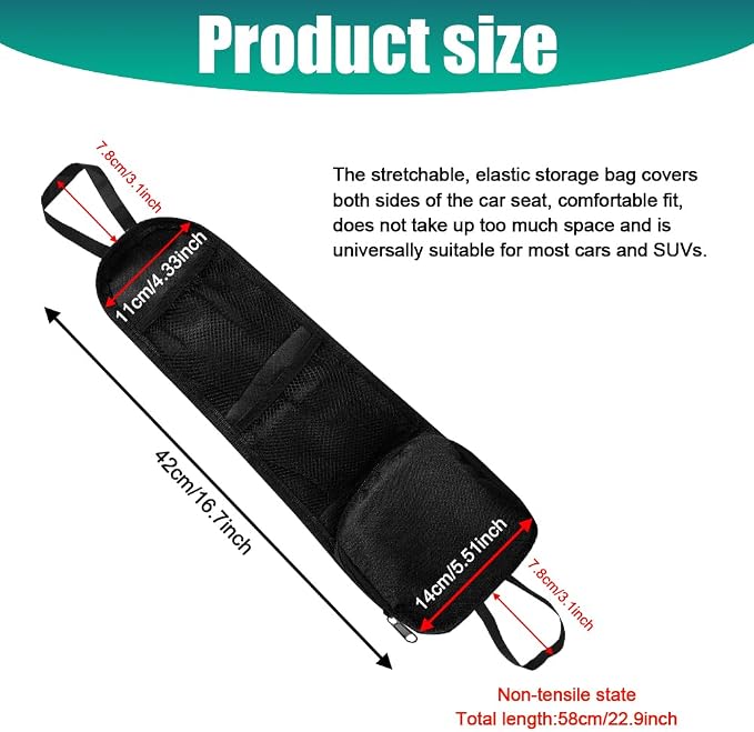 2PCS Car Seat Storage Hanging Bag, Car Seat Side Organizer, Multifunctional Cars Mesh Net Pocket, Multi-Pocket Seats Side Storage Interior Accessories Universal for Cars SUV (Black, 2PCS) - Image 2