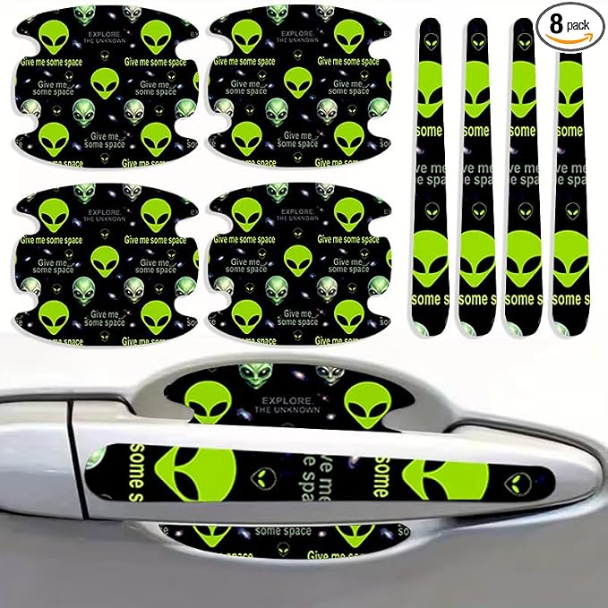 8PCS Alien Car Door Handle Carbon Fiber Anti Scratch Sticker Decal Cover | Door Handle Protector Universal for SUV Truck Most Vehicles, Car Accessories Alien UFO Theme Gifts for Women Men by Unknown