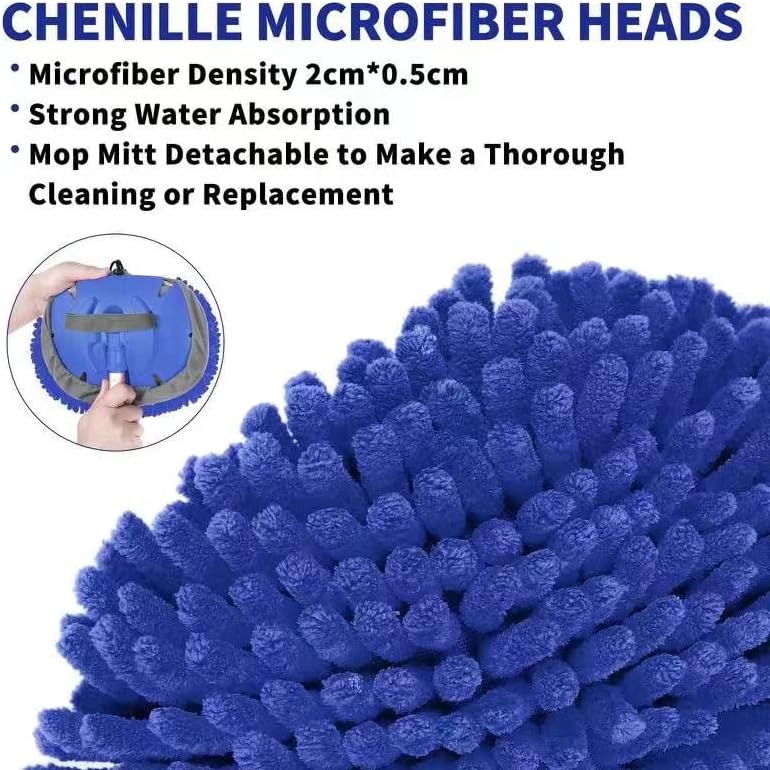 Wontolf 62'' Car Wash Brush With Long Handle - Chenille Microfiber Mop Mitt, Cleaning Kit, Windshield Window Squeegee, Duster, Microfiber Towels, Wheel Tire Brush for Cars, RV, Truck, Boat - Image 7