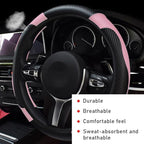 povtii Car Steering Wheel Cover, 15 Inch Leather Breathable Auto Steering Wheel Protector, Comfortable Non-Slip Vehicle Steering Wheel Covers, Universal Interior Car Accessories (Black+Pink) - Image 4