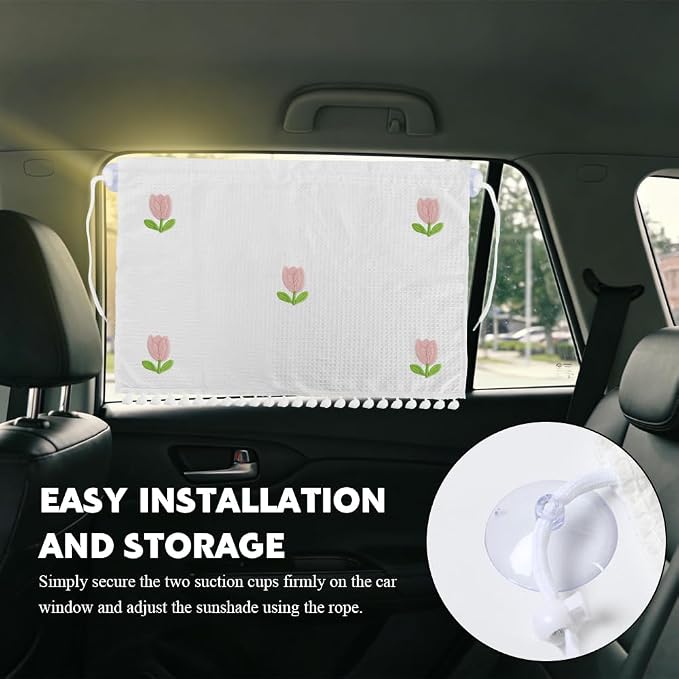 Car Side Window Sun Shade Privacy Curtain for Baby, Car Window Screen, 25"x18" Sun Protection Curtain, Blackout UV Protection Window Shades with Suction Cup for Back Seat (Five Tulips) - Image 4